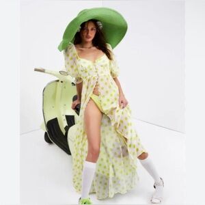 For Love & Lemons Megan Maxi Dress Cover Up Yellow Polka Dot